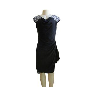 Alex Evening Black Sheath Ruched Style Beaded Rhinestone Dress in Size 8